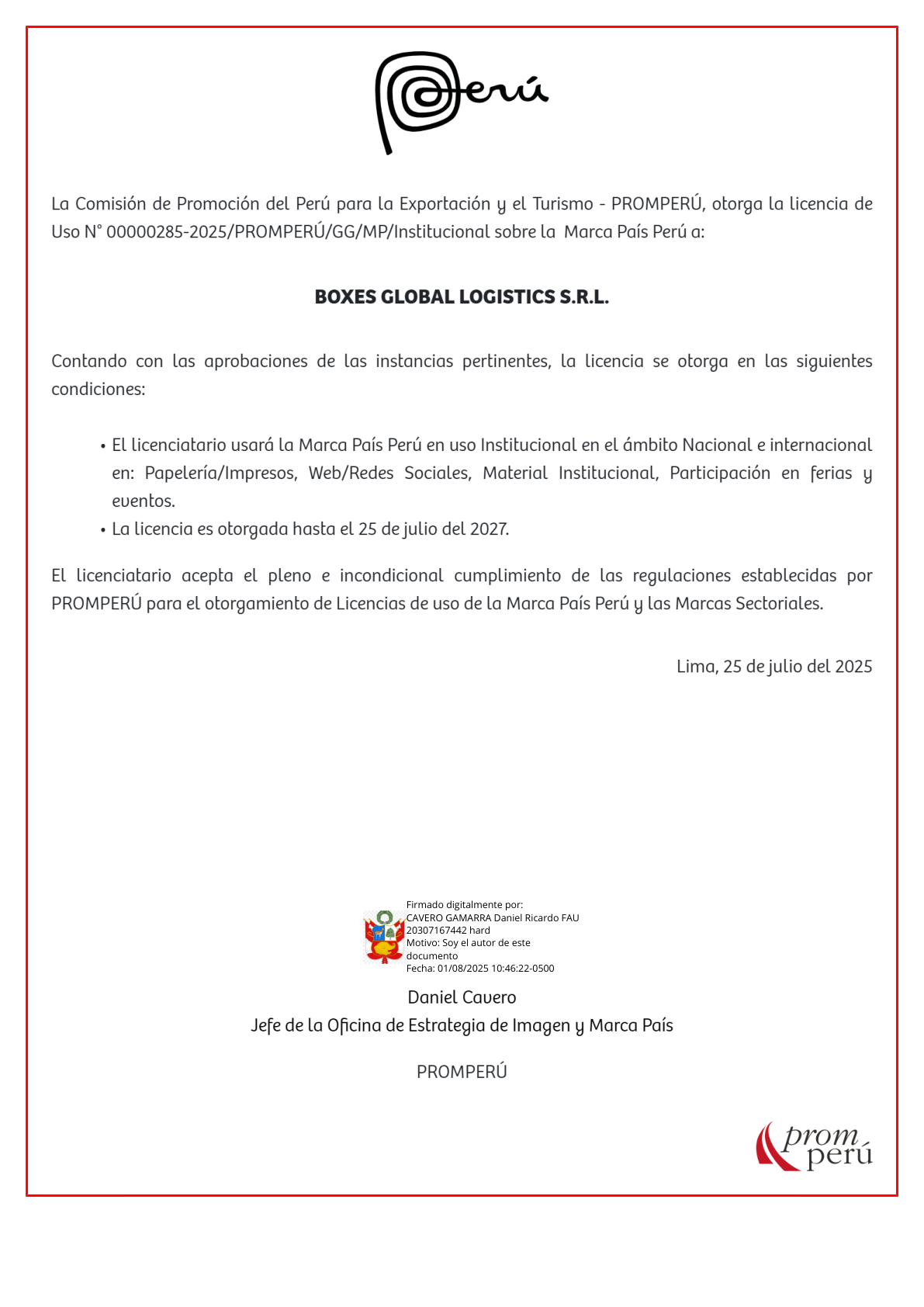 Licencia institucional Marca Pais Peru de BGL Peru